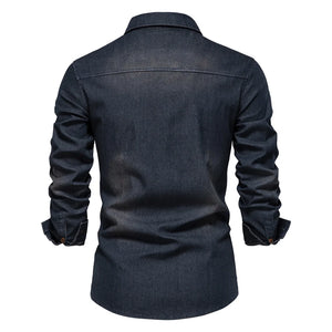 Comfy Family AIOPESON Brand Elastic Cotton Denim Shirt Men Long Sleeve Quality Cowboy Shirts for Men Casual Slim Fit Mens Designer Clothing