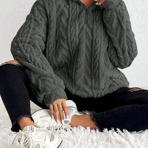 Comfy Family Aurora - Plush Knit Zipper Pullover Dark Gray / S