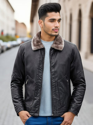 Comfy Family Bradley - Fleece-Lined Leather Jacket