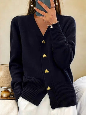 Comfy Family Ellizia - Elegant V-neck Cardigan Black / S