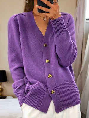 Comfy Family Ellizia - Elegant V-neck Cardigan Violet / S