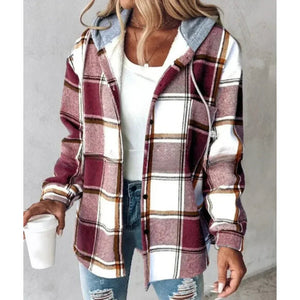 Comfy Family Kristal - Flannel Hooded Jacket Wine Red / S