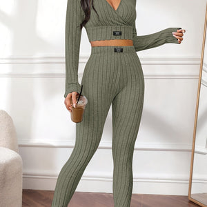 Comfy Family Ribbed Two-Piece Set Green / S