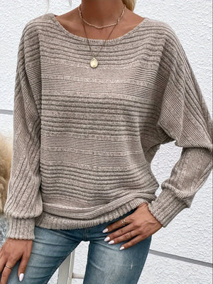 Comfy Family Solid Crew Neck Pullover Sweater, Casual Batwing Sleeve Loose Sweater, Women's Clothing