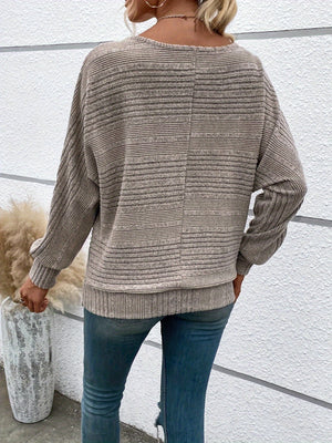 Comfy Family Solid Crew Neck Pullover Sweater, Casual Batwing Sleeve Loose Sweater, Women's Clothing