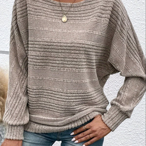 Comfy Family Solid Crew Neck Pullover Sweater, Casual Batwing Sleeve Loose Sweater, Women's Clothing UK 8 / Khaki