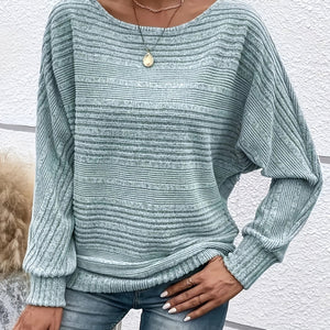 Comfy Family Solid Crew Neck Pullover Sweater, Casual Batwing Sleeve Loose Sweater, Women's Clothing UK 8 / Light Green