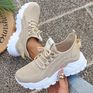 Comfy Family Women's Breathable Knit Sneakers - Lightweight, Comfortable Low-Top Running Shoes with Soft Sole for All Seasons Apricot / US 6.5