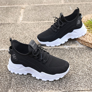 Comfy Family Women's Breathable Knit Sneakers - Lightweight, Comfortable Low-Top Running Shoes with Soft Sole for All Seasons Black / US 6.5