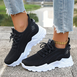 Comfy Family Women's Breathable Knit Sneakers - Lightweight, Comfortable Low-Top Running Shoes with Soft Sole for All Seasons Black / US 7.5