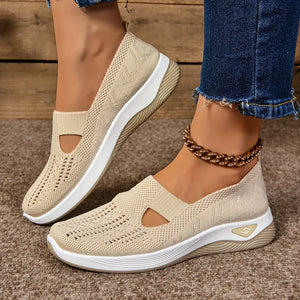 Comfy Family Women's Casual Slip-On Sneakers - Breathable Fabric, EVA Sole, Low-Top Design in Red, Blue, Purple, Gray, Black, Brown - Comfortable All-Season Footwear, Ladies Sneakers Beige / UK 4