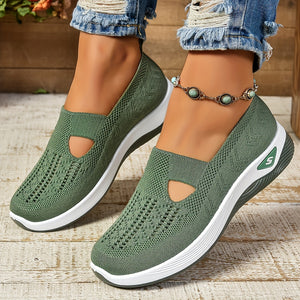 Comfy Family Women's Casual Slip-On Sneakers - Breathable Fabric, EVA Sole, Low-Top Design in Red, Blue, Purple, Gray, Black, Brown - Comfortable All-Season Footwear, Ladies Sneakers Dark Green / UK 7.5