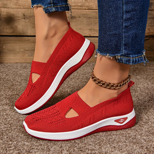 Comfy Family Women's Casual Slip-On Sneakers - Breathable Fabric, EVA Sole, Low-Top Design in Red, Blue, Purple, Gray, Black, Brown - Comfortable All-Season Footwear, Ladies Sneakers 【Red】 / UK 4